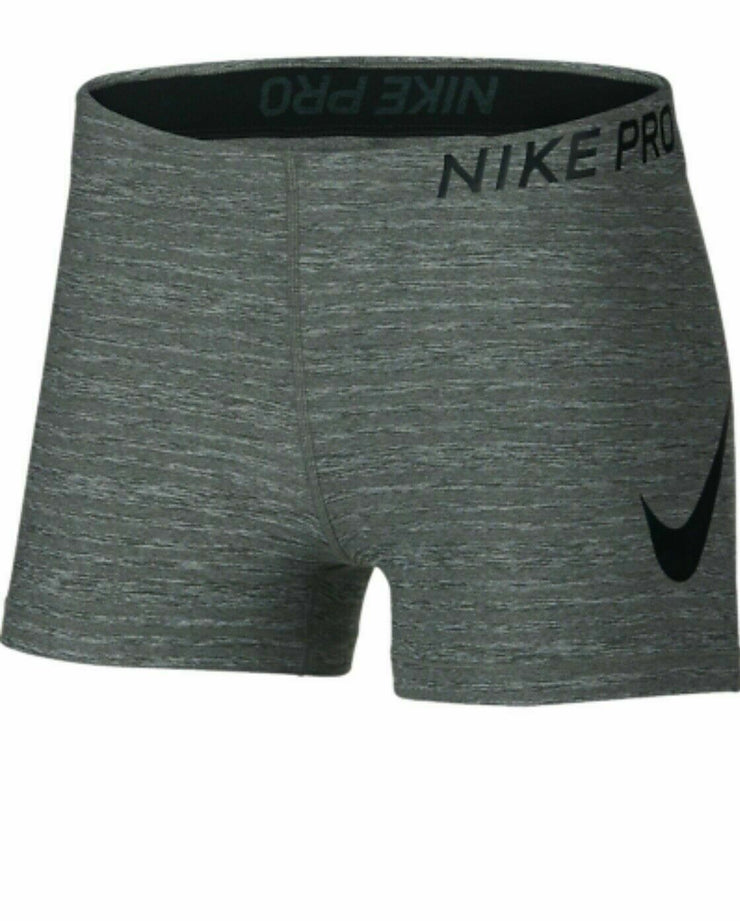 NWT NIKE PRO Women's Dri-Fit Training Shorts Heather Grey/Green 889584