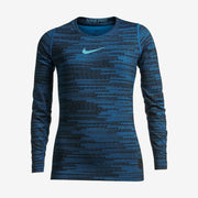 Nike Pro Warm Boys' Blue/Black AOP LS Training Crew Top (AQ5709-435)