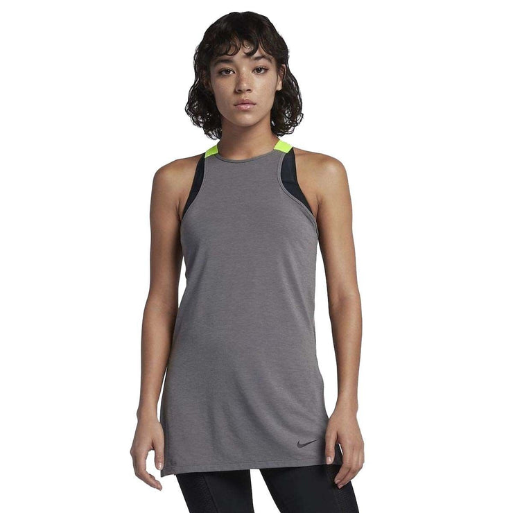 Nike Women's Slim Gym Training Tank Top-Dark Grey/Volt