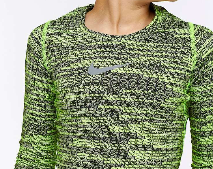 Nike Pro Warm Boys' Black/Volt AOP LS Training Crew Top (AQ5709-702)