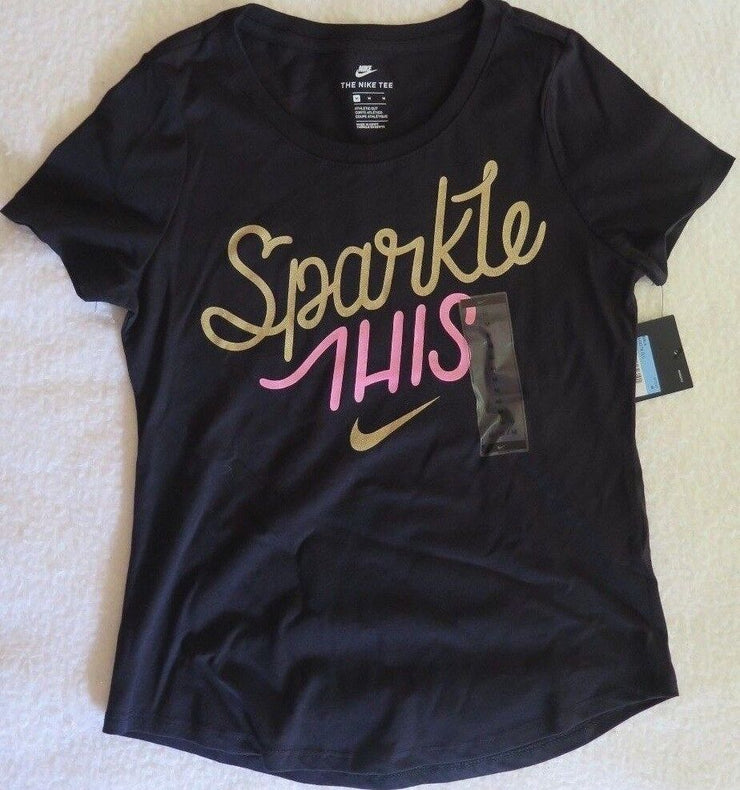 Nike Girls' Sparkle This Cotton Black T-Shirt