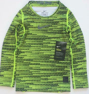 Nike Pro Warm Boys' Black/Volt AOP LS Training Crew Top (AQ5709-702)