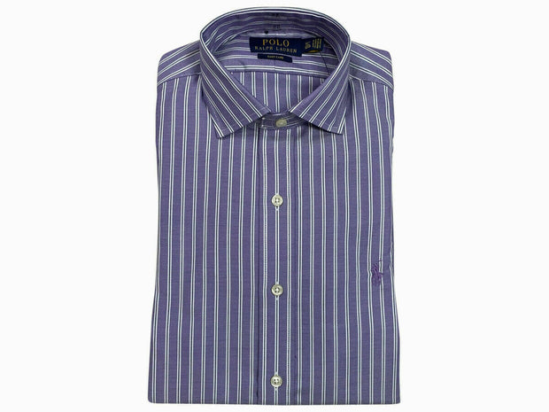 Ralph Lauren Polo Mens Spread Collar Easy Care Dress Shirt Purple Striped