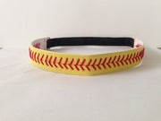 Leather Softball Headband Yellow with Red Seam Lace Wholesale Fast Pitch