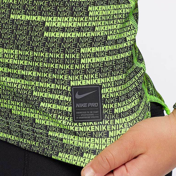 Nike Pro Warm Boys' Black/Volt AOP LS Training Crew Top (AQ5709-702)