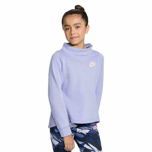 Nike NSW Long Sleeve Fleece Pullover Crew Sweater Girl's Purple 940344-477 NEW