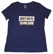 NIKE Women's Graphic T Shirt athletic cut JUST DO IT Navy Blue BQ9285 419