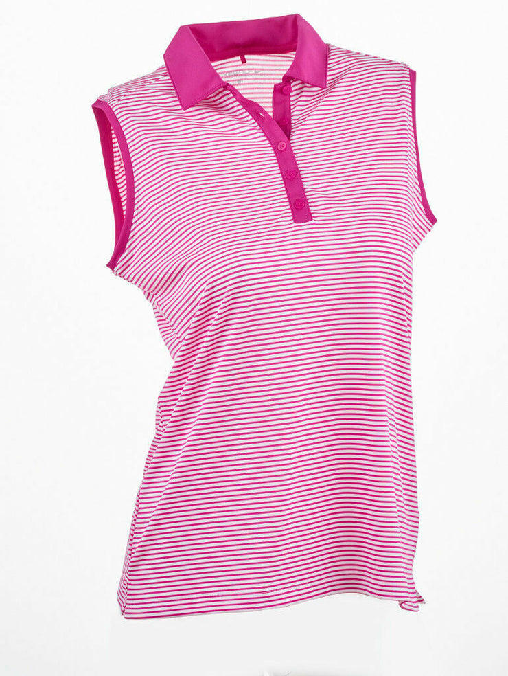 Nike Ladies Dri-Fit Sleeveless Stripe Polo Lethal Pink 725600 635