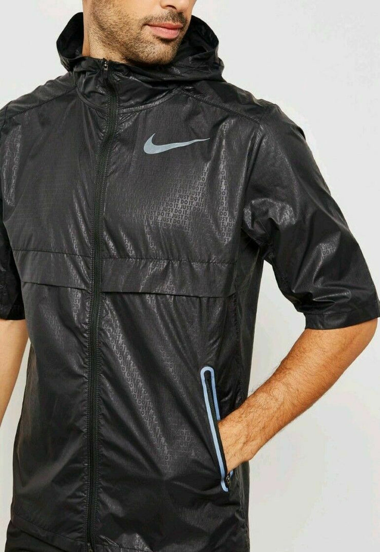 Nike Men s Shield Short Sleeve Running Jacket 928491 010 JUST DO IT Elevated Sports Gear